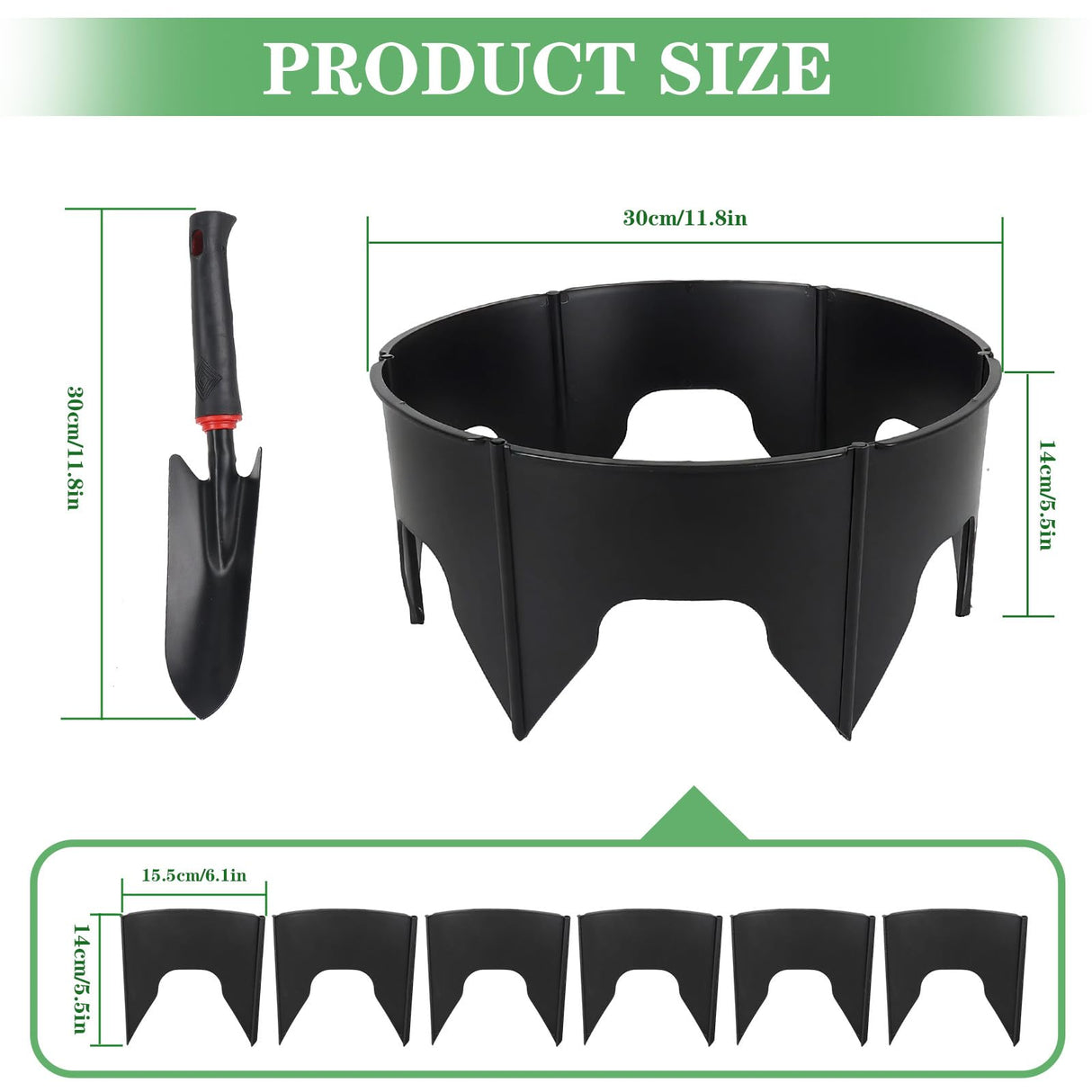 24PCS Planting Grow Rings with Shovel, Diameter Range 8.3-15.7in Adjustable Round Plant Support Garden Circle Ring for Watering Planting Edging Border Ring for Vegetables (24, Black)