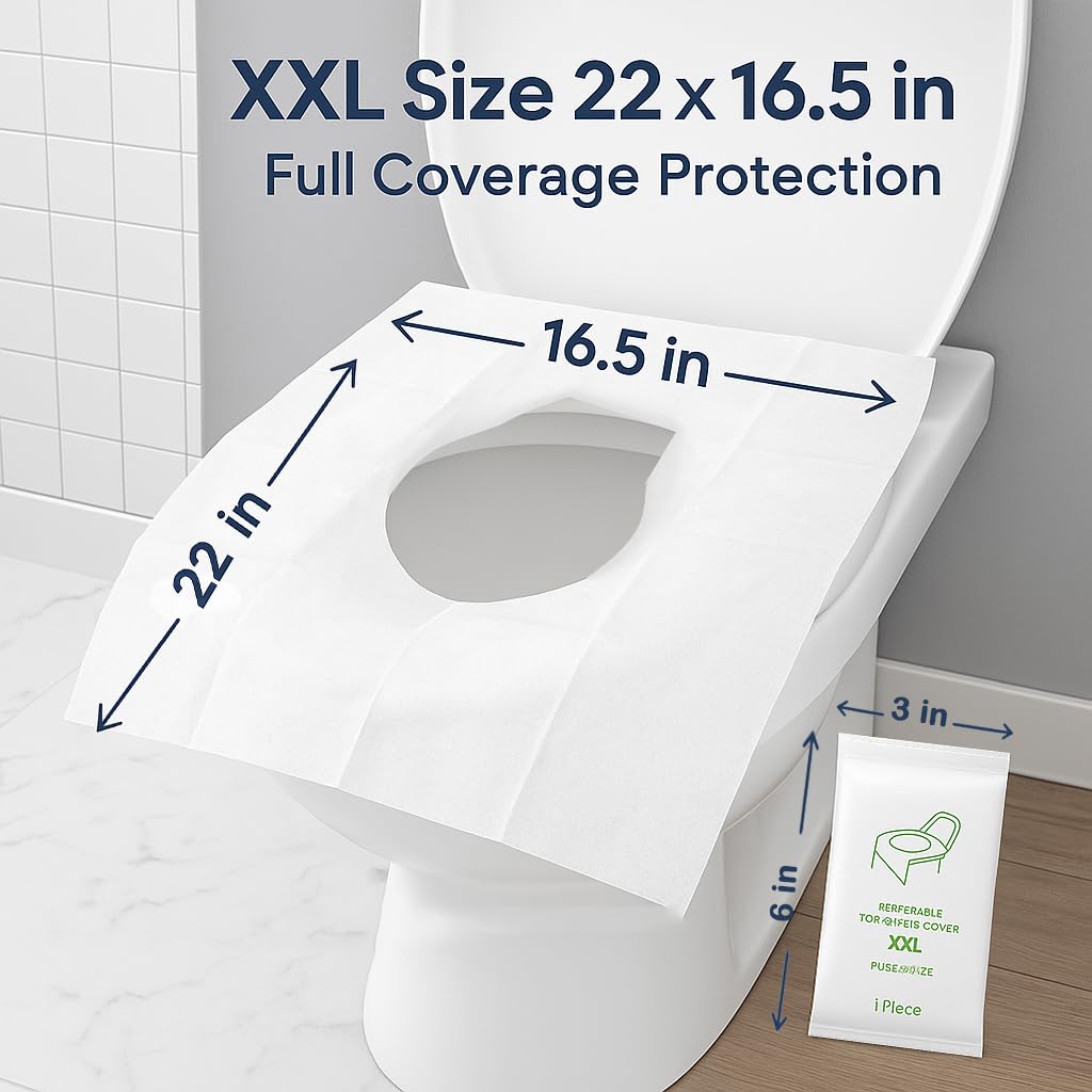 Individually Wrapped XXL Toilet Seat Covers Disposable Flushable for Travel (70 Pack), Full Coverage Paper Liners for Kids & Adults