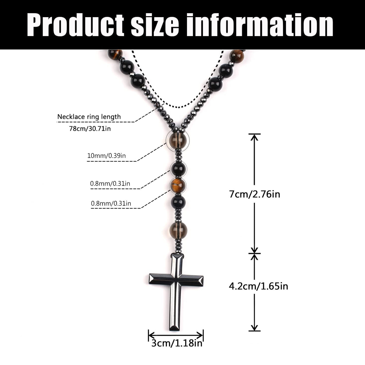 LIYAPEI Rosary Necklace, Catholic Rosary Beads with Tiger Eye, Obsidian, and Hematite for Women and Men Triple Protection Necklace An Anxiety Relief Beaded Necklace. (Tiger Eye Red)