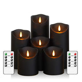 Fo32won Flameless Flickering Candles with Remote Timer, Set of 6 Led Black Battery Operated Candles for Home Decor Xmas Halloween (D3 x H3 3" 4" 5" 6" 7")