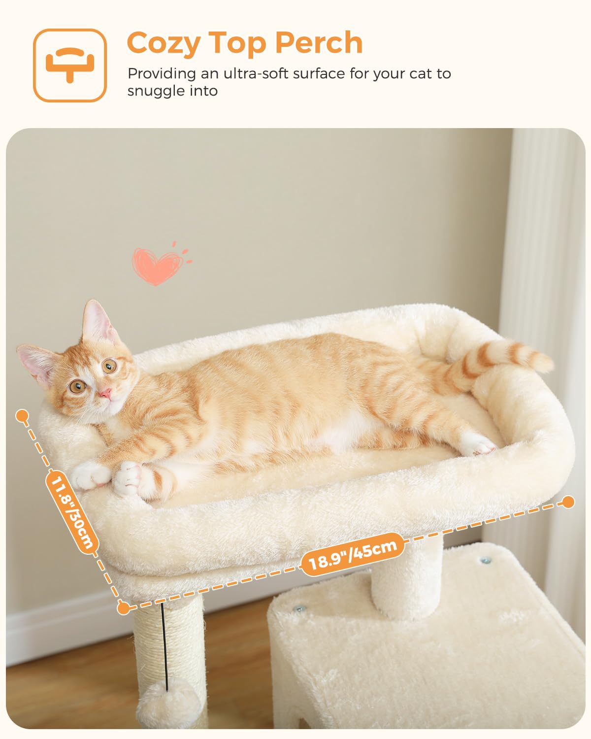 MUTTROS Cat Tree for Large Cats Adult with Metal Plush Big Hammock, 56.3" Cat Tower with 2 Door Condo House, 6-Tier Cat Shelves with Scratching Posts and Large Top Perch, Beige