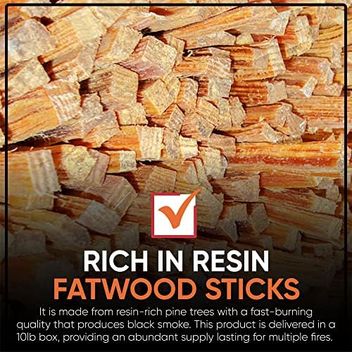 Fatwood Fire Starter Pack – Starter Wood for Fireplace – Small Wood Logs for Campfire Stove, Grilling & Cooking – Firewood Lighter Kindling Sticks – Firepit Burning (10 lb)
