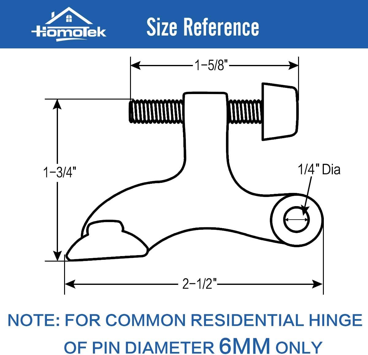 HOMOTEK 20 Pack Hinge Pin Door Stopper, Hinge Stops for Top of Door, Adjustable Deluxe Heavy Duty Door Stop 2-1/2x1-3/4 inch, with Black Rubber Bumper Tips, Black