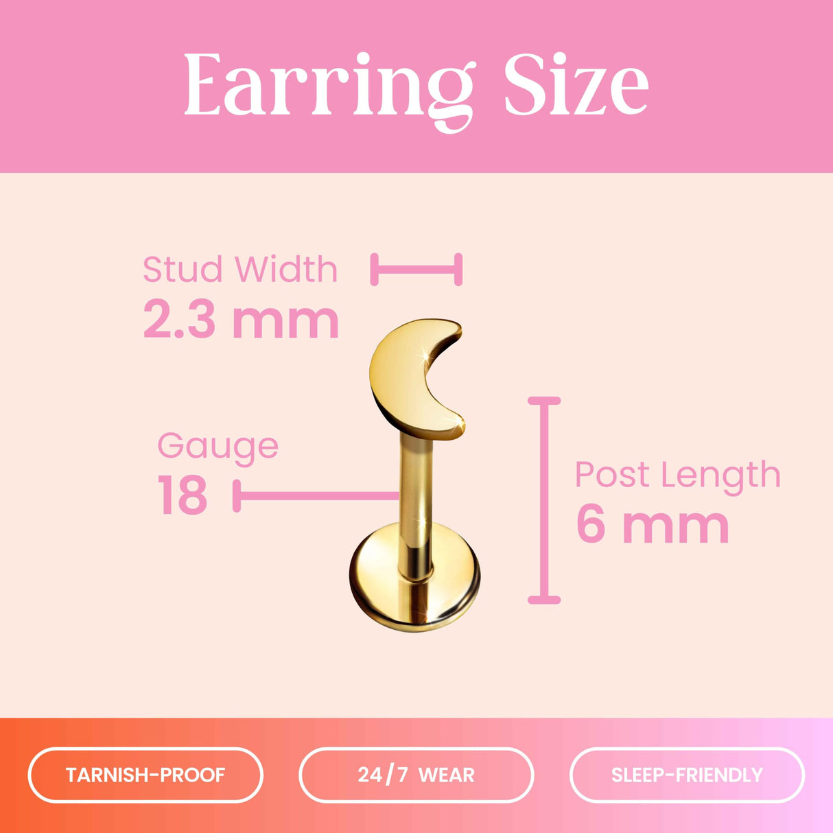 Cords Club Moon Flat Back Stud- Hypoallergenic Titanium Women's Earring