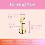 Cords Club Moon Flat Back Stud- Hypoallergenic Titanium Women's Earring