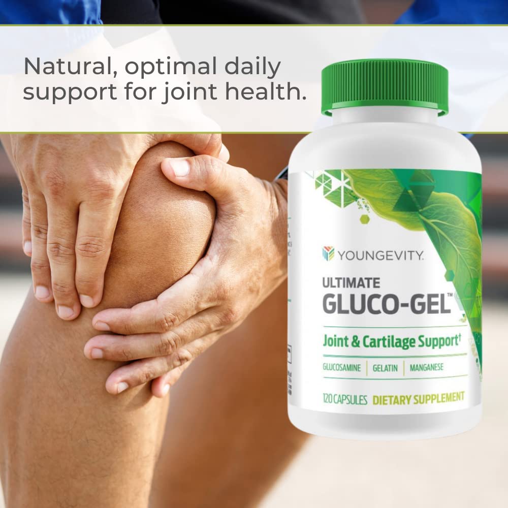 Youngevity Ultimate Gluco-Gel -for Joints, Tendons, Bones & Cartilage | Contains Glucosamine, Gelatin & Manganese | 120 Capsules | 1 Bottle