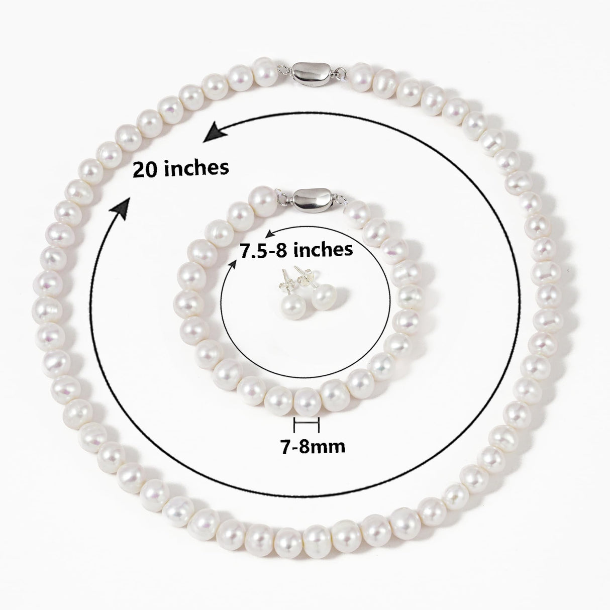 YONGMAN Freshwater Cultured Pearl Necklace Set Includes Stunning Bracelet and Stud Earrings Jewelry Set for Women Gift for Mother's Day, Anniversary, Birthday, Wedding