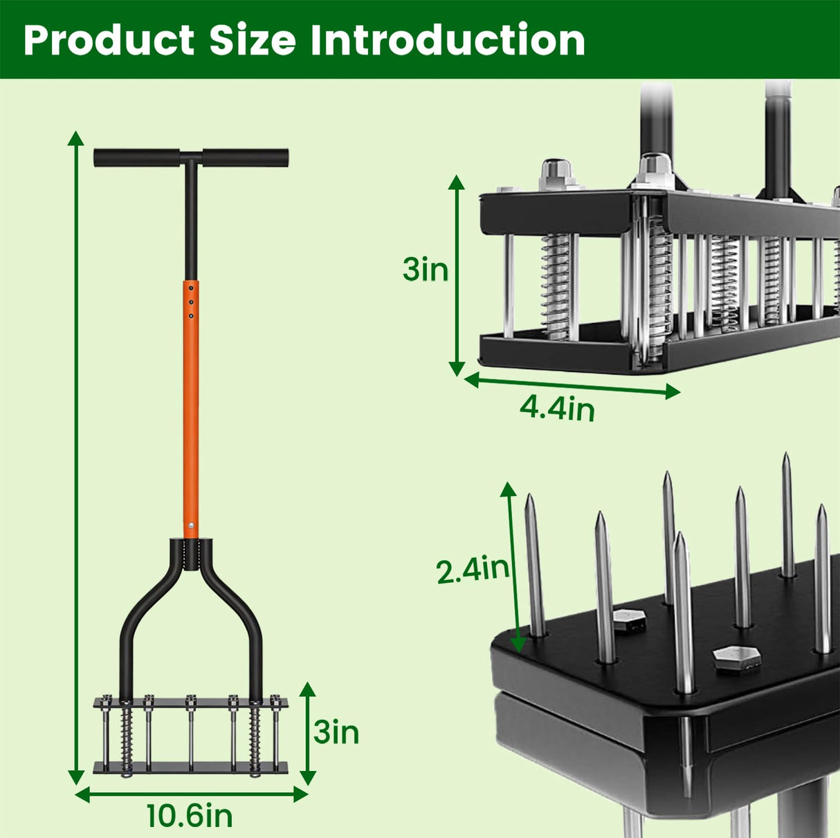 Lawn Aerator Tool,Adjustable Height with 15 Iron Spikes,Double-Layer Spring
