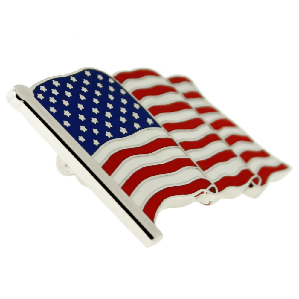 PinMart Set of 2 American Flag Lapel Pins Waving Gold colored&Nickel Plated