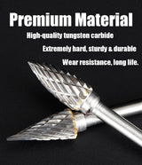 Tungsten Carbide Rotary Burr Set for Dremel, 10PCS Carbide Double Cut Carving Burr Bits with 1/8” Shank Rotary Tool Accessories for Woodworking, Engraving, Drilling, Steel Metal Working