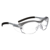 3M Safety Glasses with Readers, Nuvo Readers, +2.0 Diopter, Pack of 1, ANSI Z87, Clear Lens, Gray Frame, Soft Nose Bridge, Side Shields