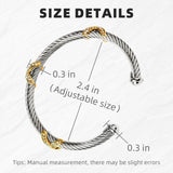 Twisted Cable Bracelets for Women Adjustable 5mm Thin Stainless Steel Cuff Bangle Designer Inspired david+yurman bracelet Christmas Day Gifts (C Silver & Gold)