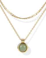 Zikichiky 14K Gold Plated Layered Necklaces for Women-Green Jade & Red Stone Pendant Figaro Chain Necklaces Non Tarnish, Stackable Choker Gemstone Jewelry Gifts