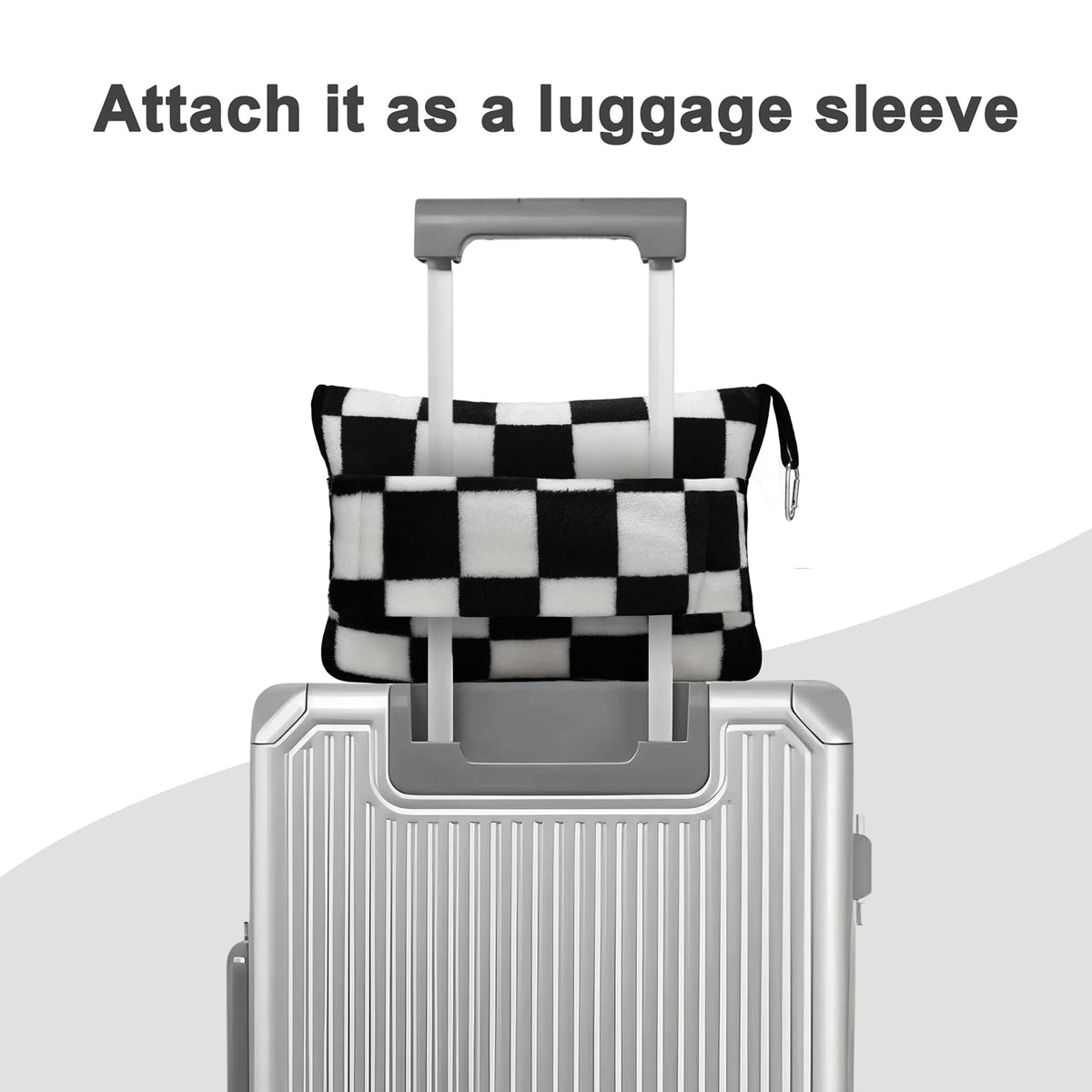 Travel Blanket and Pillow Compact, Premium Soft 2 in 1 Airplane Blanket with Soft Bag Pillowcase，Hand Luggage Sleeve and Backpack Clip (Checkered Black)
