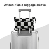 Travel Blanket and Pillow Compact, Premium Soft 2 in 1 Airplane Blanket with Soft Bag Pillowcase，Hand Luggage Sleeve and Backpack Clip (Checkered Black)