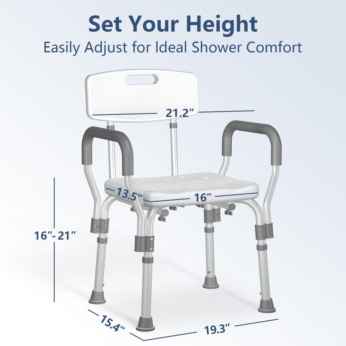 KingPavonini Shower Chair for Inside Shower with Arms and Back, FSA/HSA Eligible 400LBS Heavy Duty Shower Seat for Bathtub, Reinforced Guard, Height Adjustable Bath Seat for Elderly, Adults & Disabled