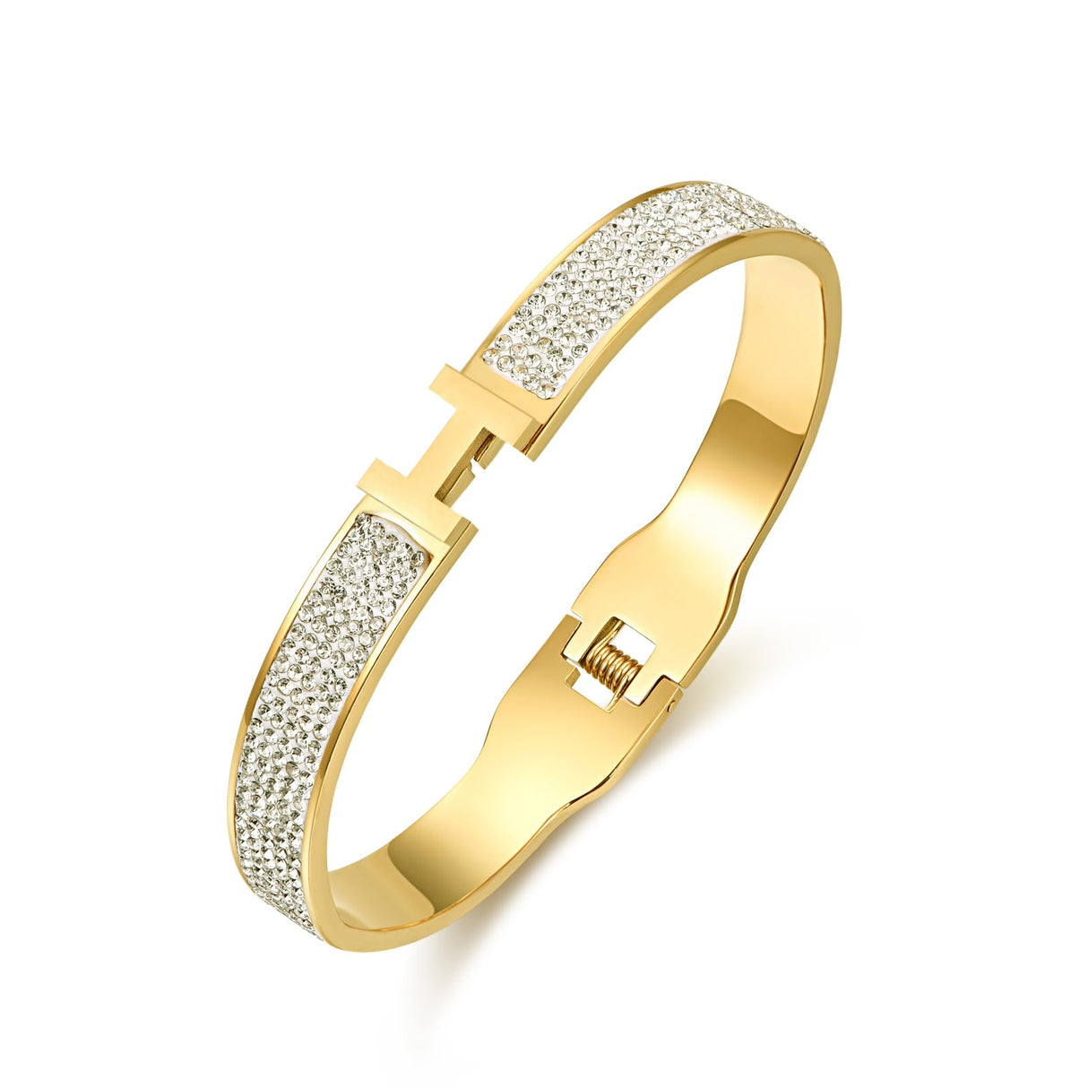 LeoYletc 18K Gold and Silver Plated Bangle Bracelet for Women Stainless Steel with Cubic Zirconia Womens Jewelry Gifts (18K Gold)