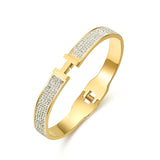 LeoYletc 18K Gold and Silver Plated Bangle Bracelet for Women Stainless Steel with Cubic Zirconia Womens Jewelry Gifts (18K Gold)