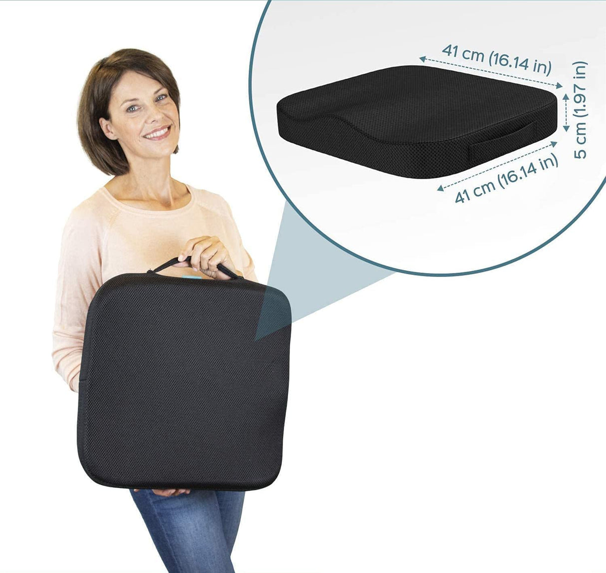 Portable Seat Cushion for Office Soft Memory Foam Seat Cushion Non Slip Bottom with Carry Handle,Washable Cover，Comfortable Coccyx Cushion for Home Office Chair Pad，Car Seat, Wheelchair (Black)