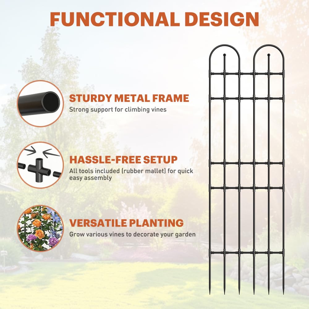 PICNICNI Black Garden Trellis, 71x21 Inch Metal Arch Decoration with Rustic Iron & Black Coating, 2 Pack Outdoor Plant Support for Climbing Roses, Vines, Flowers, Vegetables