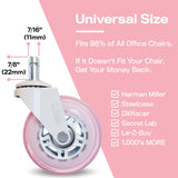 The Office Oasis Original Roller Style Office Chair Wheels (As Seen On PBS) - Smooth & Quiet Casters - Safe for Hardwood Floors & Carpet - Easy Install with Universal Fit - Set of 5 - Pink