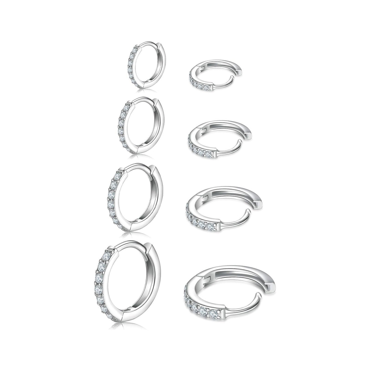 4 Pairs 925 Sterling Silver Small Hoop Earrings for Women Men 6 8 10 12mm