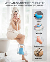 Waterproof Foot Cover for Shower Adult with Upgraded Non-Slip Bottom, Shower Boots for Foot after Surgery, Watertight Ankle Cast Protector Showeing Boot Cover for Bandage Dressing Wound, Reusable