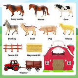 Big Red Barn Toys for Toddlers 1-3, Farm Animal Figures Playset with Tractor for 2 3 4 5 Year Old Kids, Musical Preschool Montessori STEM Learning Toys, Christmas Birthday Easter Gift for Boys Girls