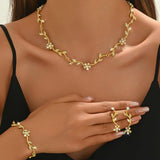 Hapibuy Crystal Necklace Earrings Bracelet Bridal Wedding Jewelry Set Rhinestone Choker Necklace For Women Brides Gold Color