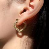 Heart Hoop Earrings for Women 14K Gold Plated Hypoallergenic Bamboo Cubic Zirconia Hoops Lightweight Heart Huggie Earrings for Women Jewelry Gift
