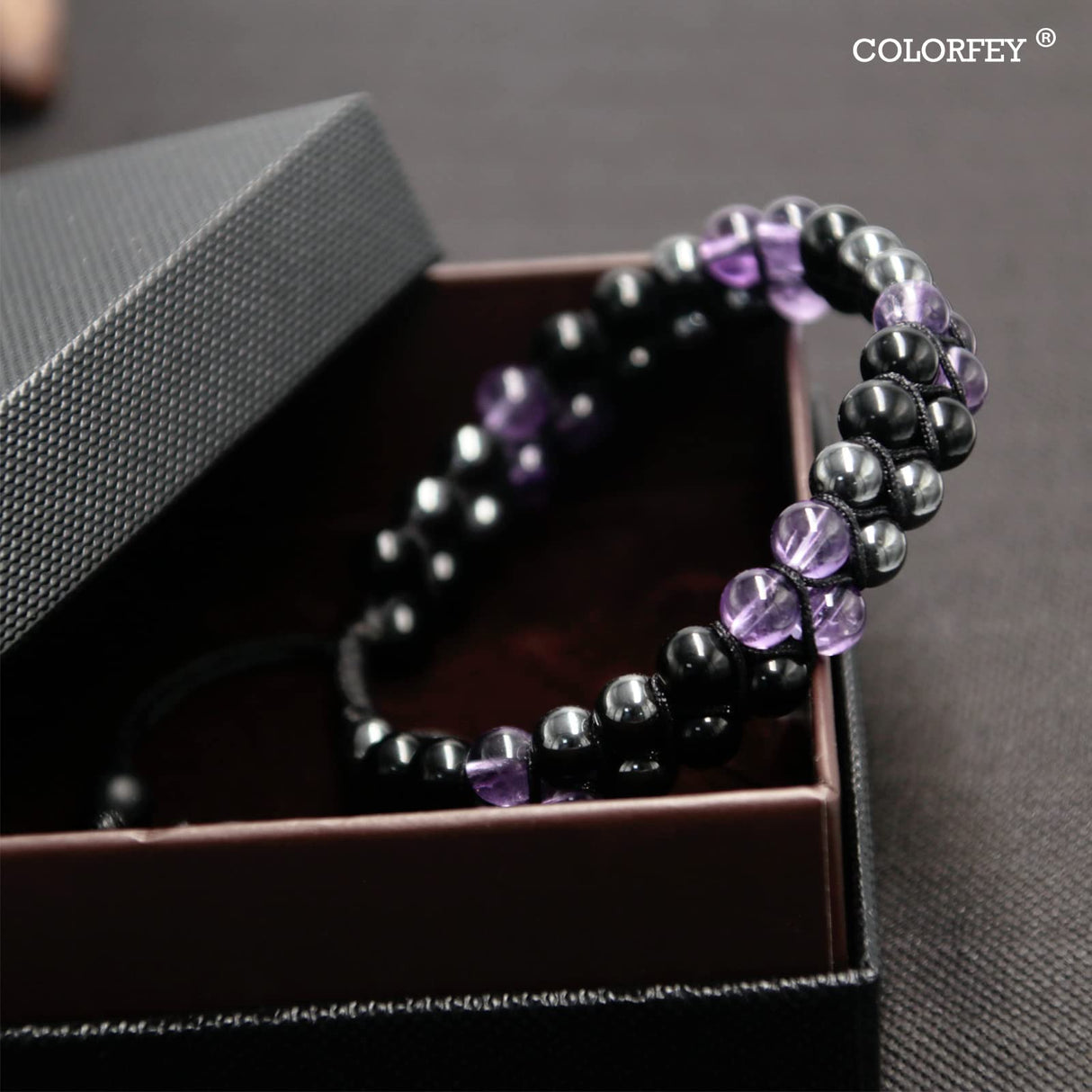 Triple Protection Bracelet for Women, Genuine Healing Crystal Bracelet Amethyst Black Obsidian Hematite 6mm, Pyramid Energy Crystal Beads Bracelet Christmas Gifts for Mom Wife for Protection Balance