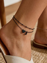 Silvora Ankle Bracelets for Women Black Heart Anklet for Women Dainty Layered Initial Ankle Bracelets Adjustable Foot Chain Stainless Steel Anklet Summer Waterproof Jewelry Letter J