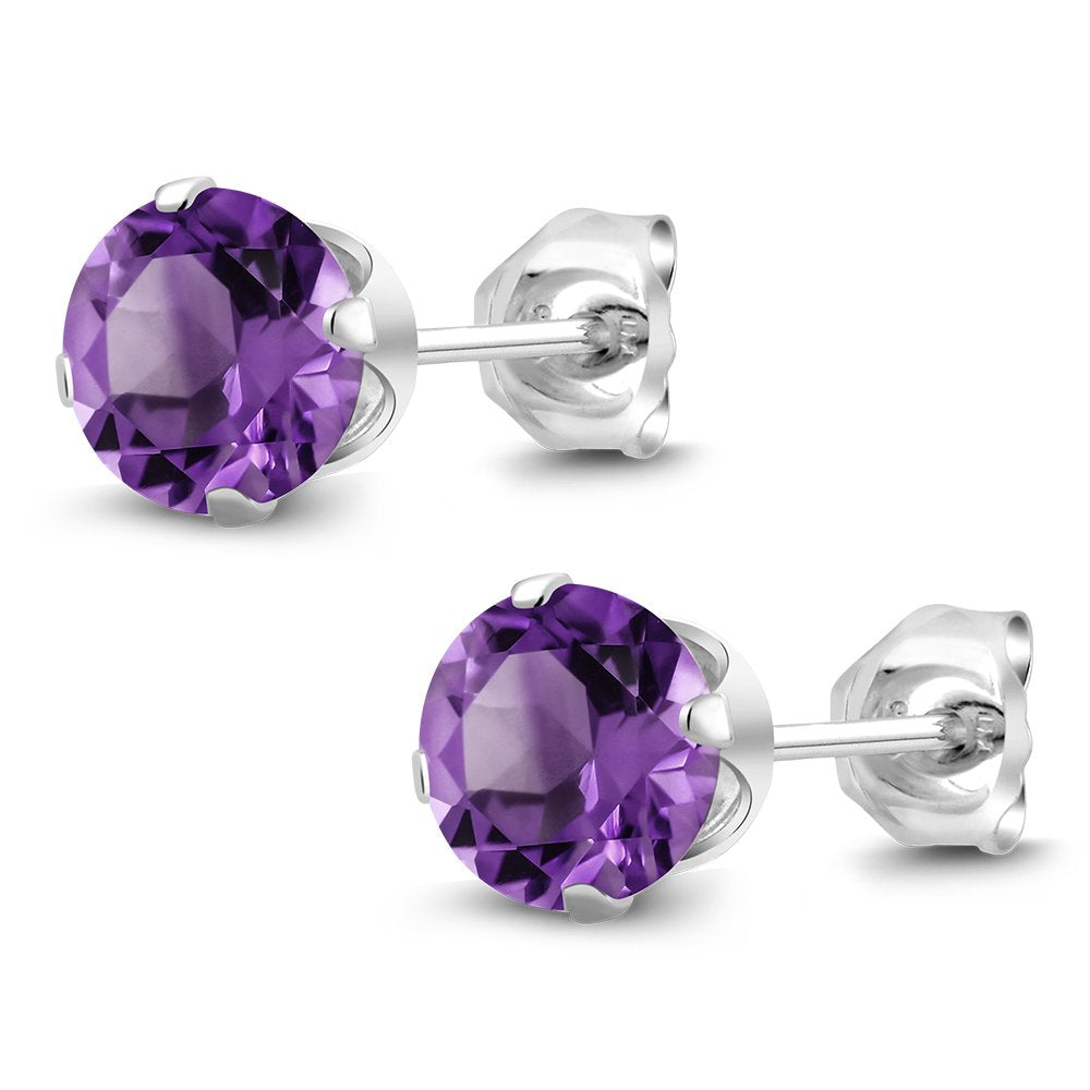 Gem Stone King 1.50 Cttw Round Purple Amethyst Stud Earrings For Women
