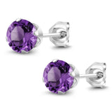 Gem Stone King 1.50 Cttw Round Purple Amethyst Stud Earrings For Women