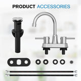 Bathroom Faucets, Bathroom Faucet 3 Hole, Bathroom Sink Faucet, Faucet for Sink 4 Inch 2 Handle Centerset, Lead-Free, with Copper Pop Up Drain (Brushed Nickel)