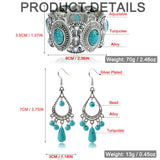 Bluegoog 3 Pieces Bohemian Turquoise Necklace for Women Western Jewelry Boho Necklace Set Vintage Pendant Long Choker Alloy Turquoise Dangle Earrings Layered Bracelets