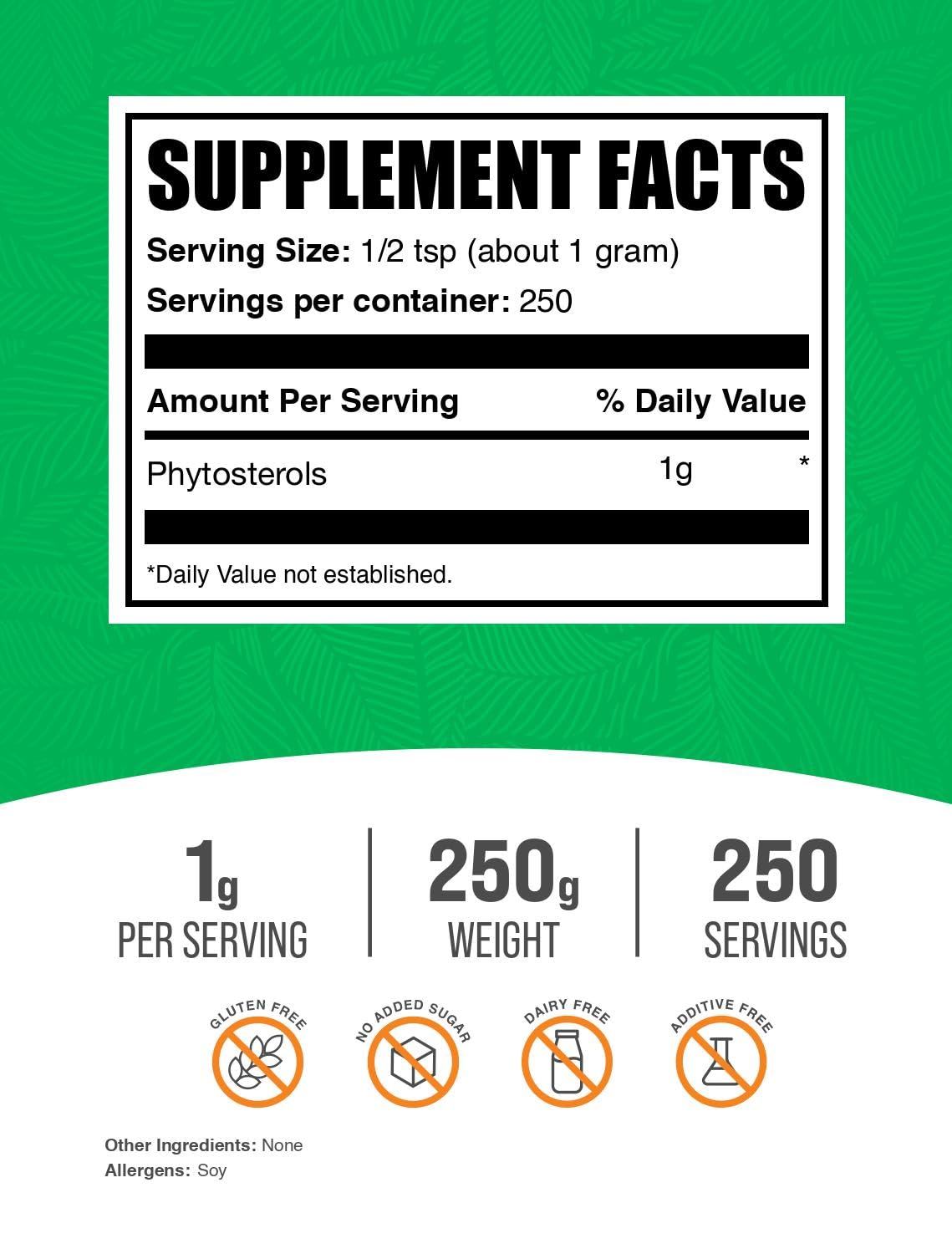 BulkSupplements.com Phytosterols Powder - Phytosterols Supplement, Beta Sitosterol Supplement - Sourced from Soy, Gluten Free, 1g per Serving, 250g (8.8 oz) (Pack of 1)