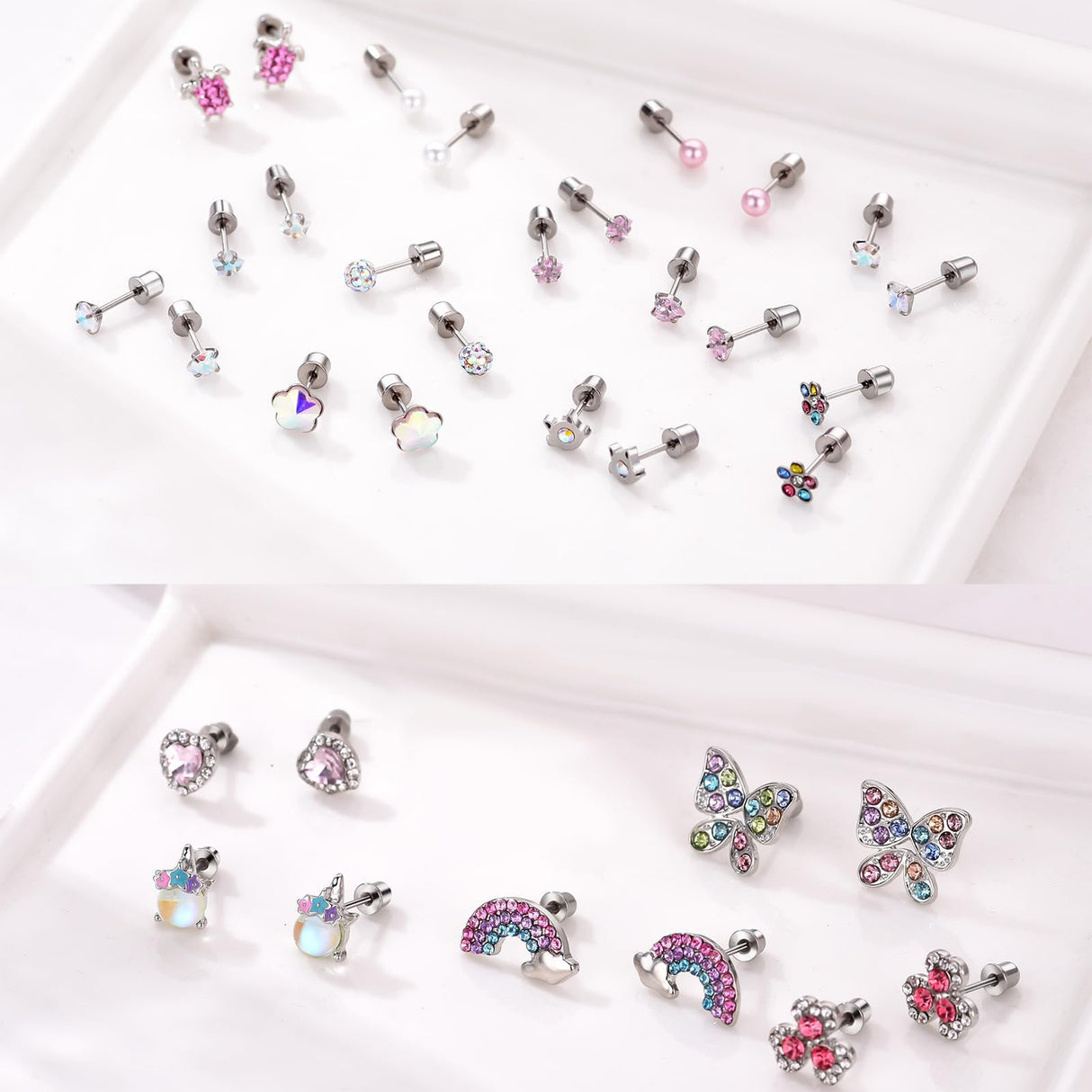 24 Pairs Stainless Steel Flat Back Earrings for Girls Women-Secure and Comfortable Screwback Earrings with Diverse Designs, Perfect for Multiple Piercings and Everyday Wear