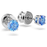 Swarovski Stilla Attract stud earrings, Round cut, Blue, Rhodium finish