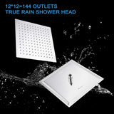 NearMoon Rain Shower Head, High Flow Stainless Steel Square Rainfall Shower, Waterfall Bath Shower Body Covering, Ceiling or Wall Mount (12 Inch, Chrome Finish)