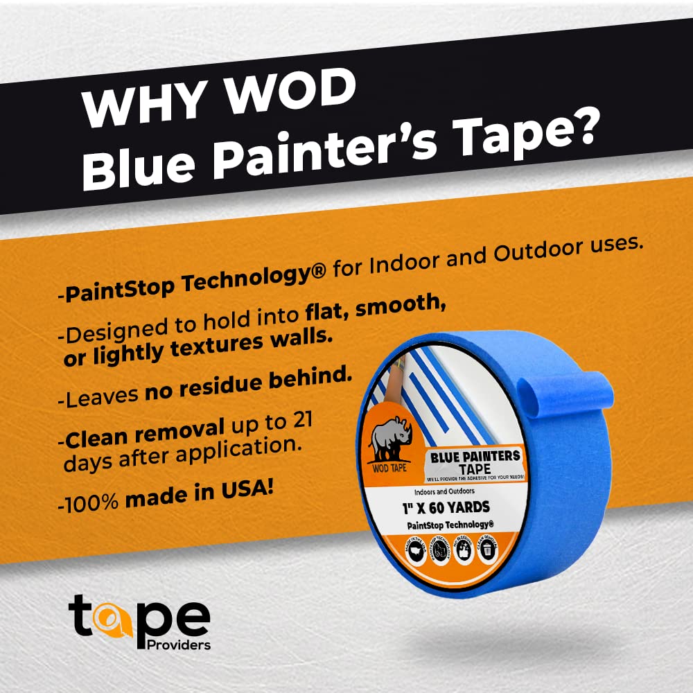 Made in USA Blue Painter’s Tape - 3 inch x 60 yds. (16 Pack) Thick & Wide Masking Tape for Safe Wall Painting, Building, Remodeling, Labeling, Edge Finishing