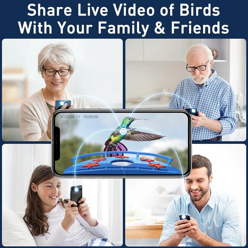 Hummingbird Feeder with Camera, Smart Bird Feeder with Camera Solar Powered, Free AI Identify Bird Species, Auto Capture Bird Videos, Ideal Gift for Bird Lover (2.4G HZ WiFi)