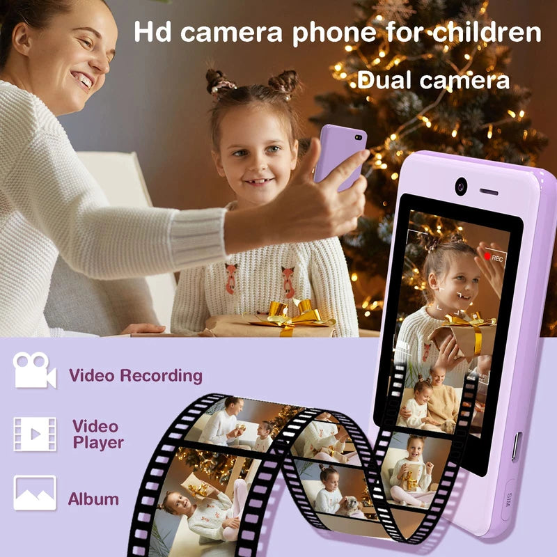 PTHTECHUS Kids SmartPhone, Kids Phone for Girls with Two-way Talk Game Music kids real phones, Touchscreen Learning Toys phones for 5-11 age pul