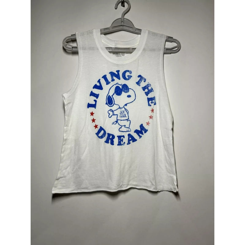 Peanuts  Women's Snoopy Living the Dream Tank Top (Juniors') Joe Cool - White - Small