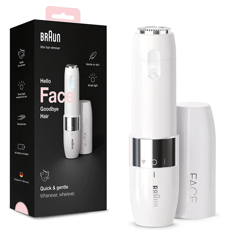 Braun Face Mini Hair Remover, Facial Hair Remover for Women Mini-Sized Design For Portability, Efficient Facial Hair Removal Anytime, Anywhere, With Smart Light, Gifts for Women, FS1000, White