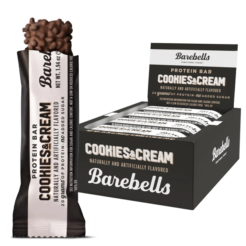 BAREBELLS Barebells Protein Bars Cookies & Cream - 12 Count, 1.94oz Bars - Protein Snacks with 20g of High Protein - Chocolate Protein Bar with 1g of Total Sugars - On The Go Protein Snack & Breakfast Bars