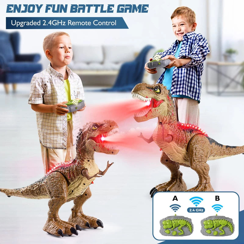 BAZOVE Remote Control Dinosaur Toys for Boys, Electric T-rex Dinosaur Robot Toy, 2.4Ghz RC Walking Dinosaur Toy with Rotation Stunt, LED Light & Sound, Gifts for Kids 3-5 Years Old