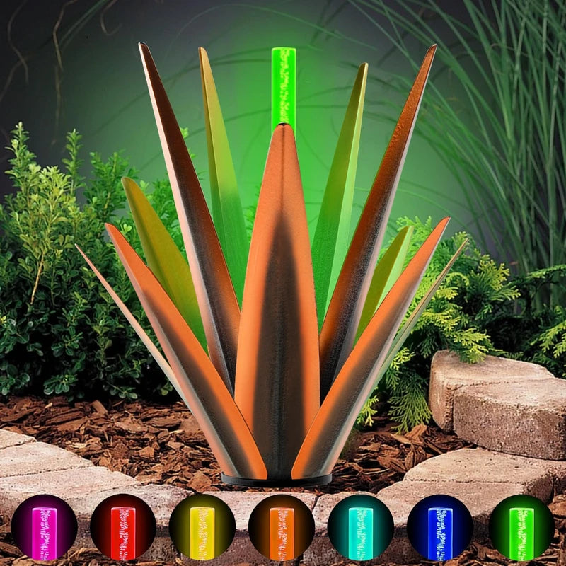 TOMBABY Solar Metal Agave Plants Gargen Lawn Ornaments Home Decoration,Solar Panel Tequila Sculpture for Outdoor Patio Yard Light Up at Night,Gifts for Friends or Family (2, coppery)