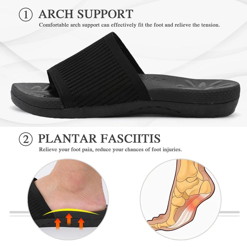 XIHALOOK Womens Knit Slides Ladies Yoga Mat Sandals Slip On Thick Cushion Slippers with Arch Support Casual Outdoor Indoor Walking Shoes Black, Size 8.5