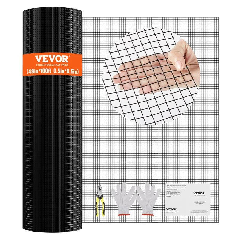 VEVOR Hardware Cloth, 48'' x 100' Galvanized Wire Mesh Roll, 19 Gauge Chicken Wire Fence Roll, Vinyl Coating Metal Wire Mesh for Chicken Coop Barrier, Rabbit Snake Fences, Poultry Enclosures - Size:: 24in*50 ft【16Ga】, Wire Diameter:: 16 Ga